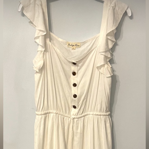 Indigo Rose Size Large Ruffle Sleeveless Button Front Off White High Low Dress - Picture 2 of 10